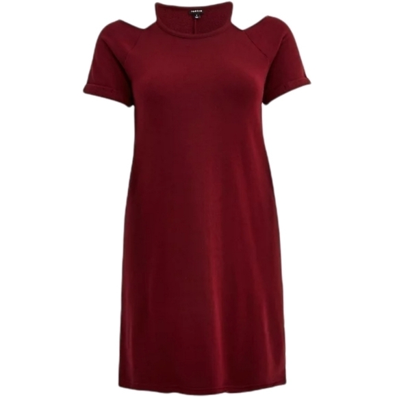 3X - Torrid | COLD SHOULDER DRESS - COZY FLEECE WINE - Picture 5 of 5